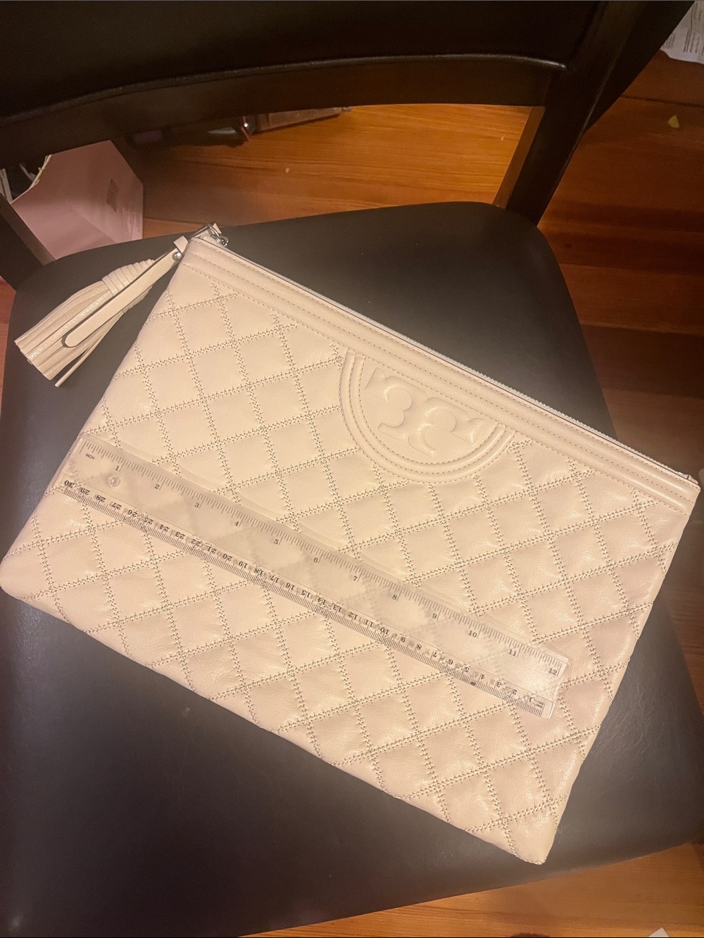Tory Burch Quilted Leather Tassel Zip Pouch / Laptop sleeve - Picture 10 of 11